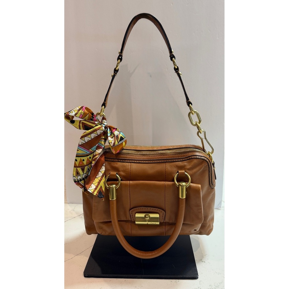 Coach Kristen Tan Leather Satchel Bag with Lilac Lining  14782